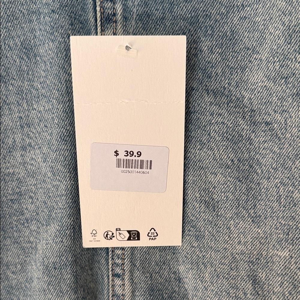 Zara Light Blue Washed V-Neck Boxy Denim - Picture 2 of 3